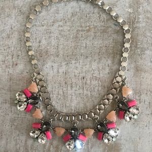 Stella & Dot pink/black/silver statement necklace
